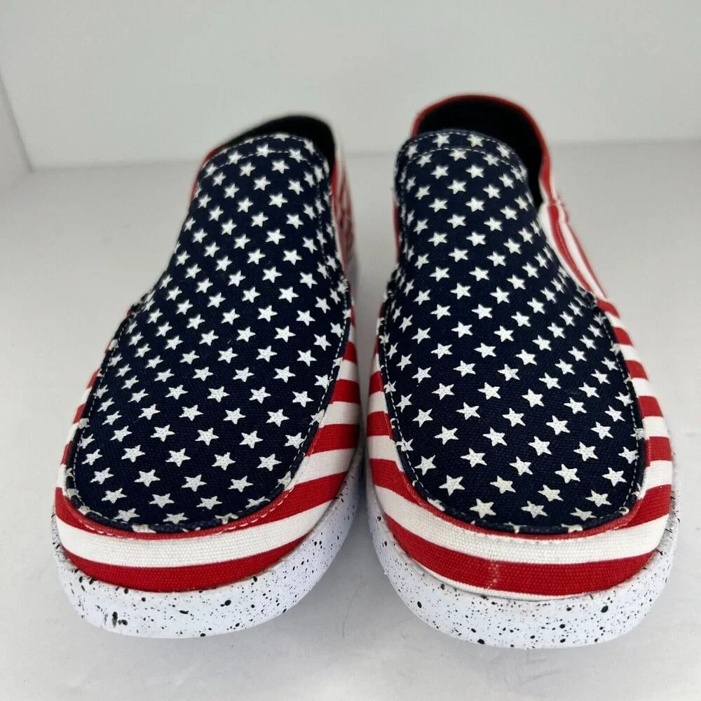 Island Surf Company Mens Laguna Blue Red Stars Canvas Slip-On Size 10 Loafers